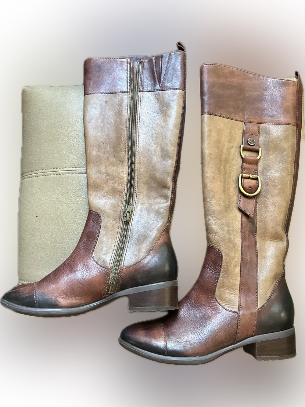 Nurture by Lamaze Two-Tone Brown Leather Knee Boots with Buckle